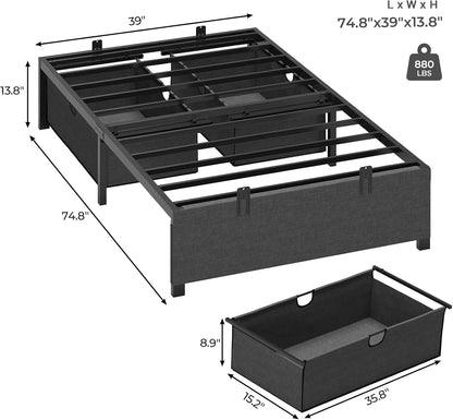 HAUOMS Bed Frame Twin (2 Drawer) Twin Size Bed Frame with 2 Drawers Black