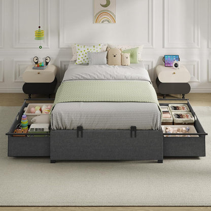 HAUOMS Bed Frame Twin (2 Drawer) Twin Size Bed Frame with 2 Drawers Black