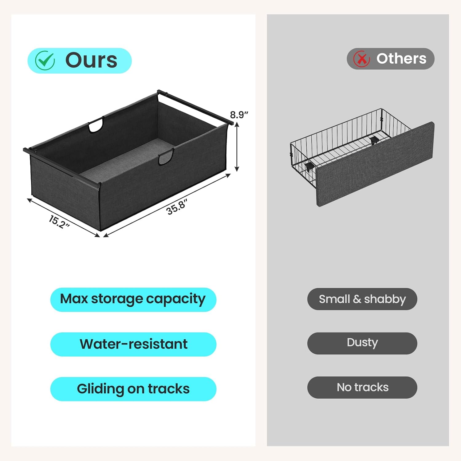 HAUOMS Bed Frame Twin (2 Drawer) Twin Size Bed Frame with 2 Drawers Black