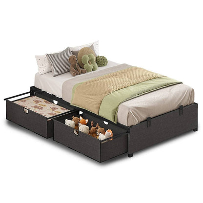 HAUOMS Bed Frame Twin (2 Drawer) Twin Size Bed Frame with 2 Drawers Black