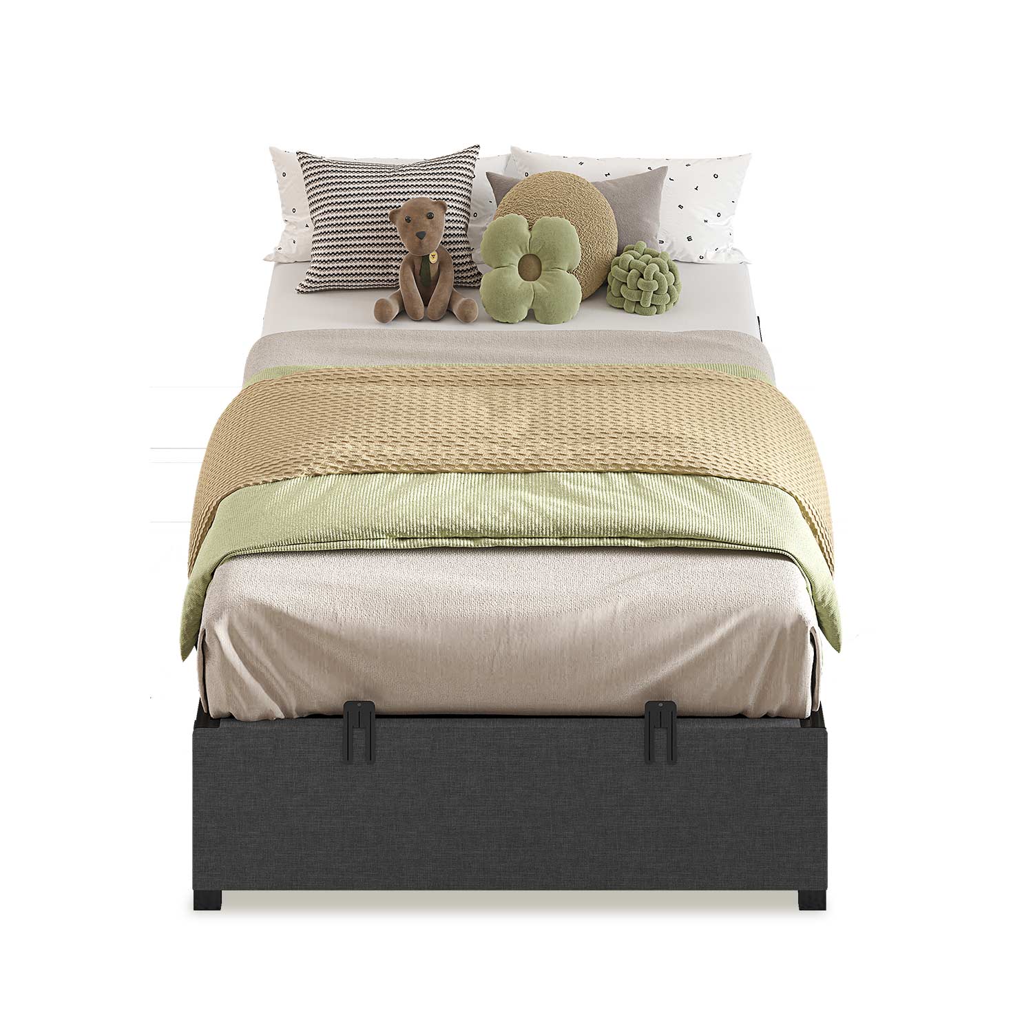 HAUOMS Bed Frame Twin (2 Drawer) Twin Size Bed Frame with 2 Drawers Black