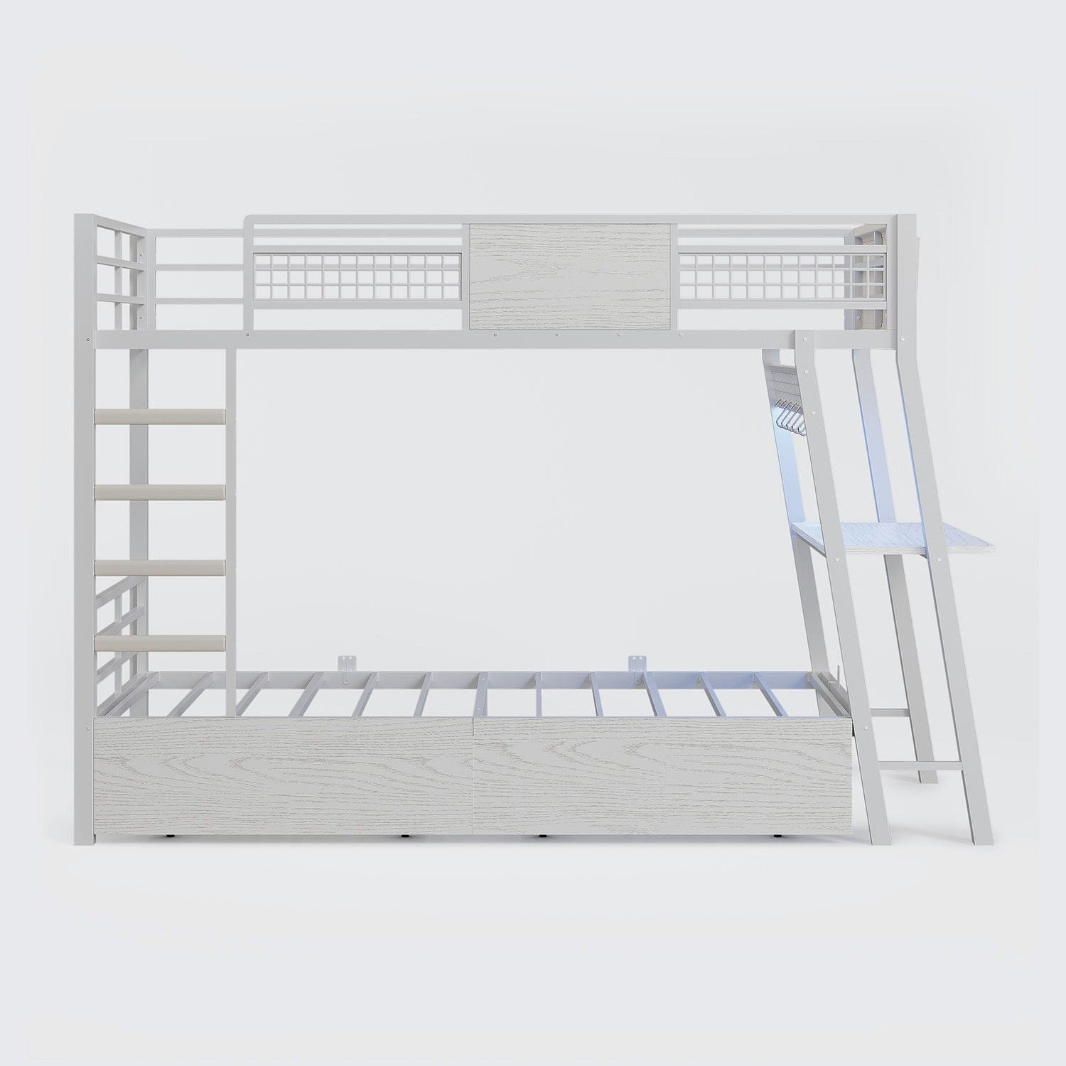 HAUOMS Bed Frame White / Twin over Twin Twin Over Twin Bunk Beds No Drawer for Small Space White