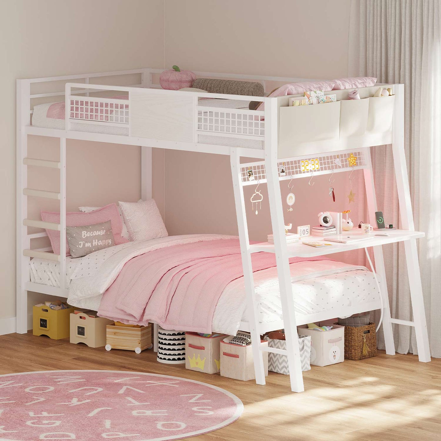 HAUOMS Bed Frame White / Twin over Twin Twin Over Twin Bunk Beds No Drawer for Small Space White