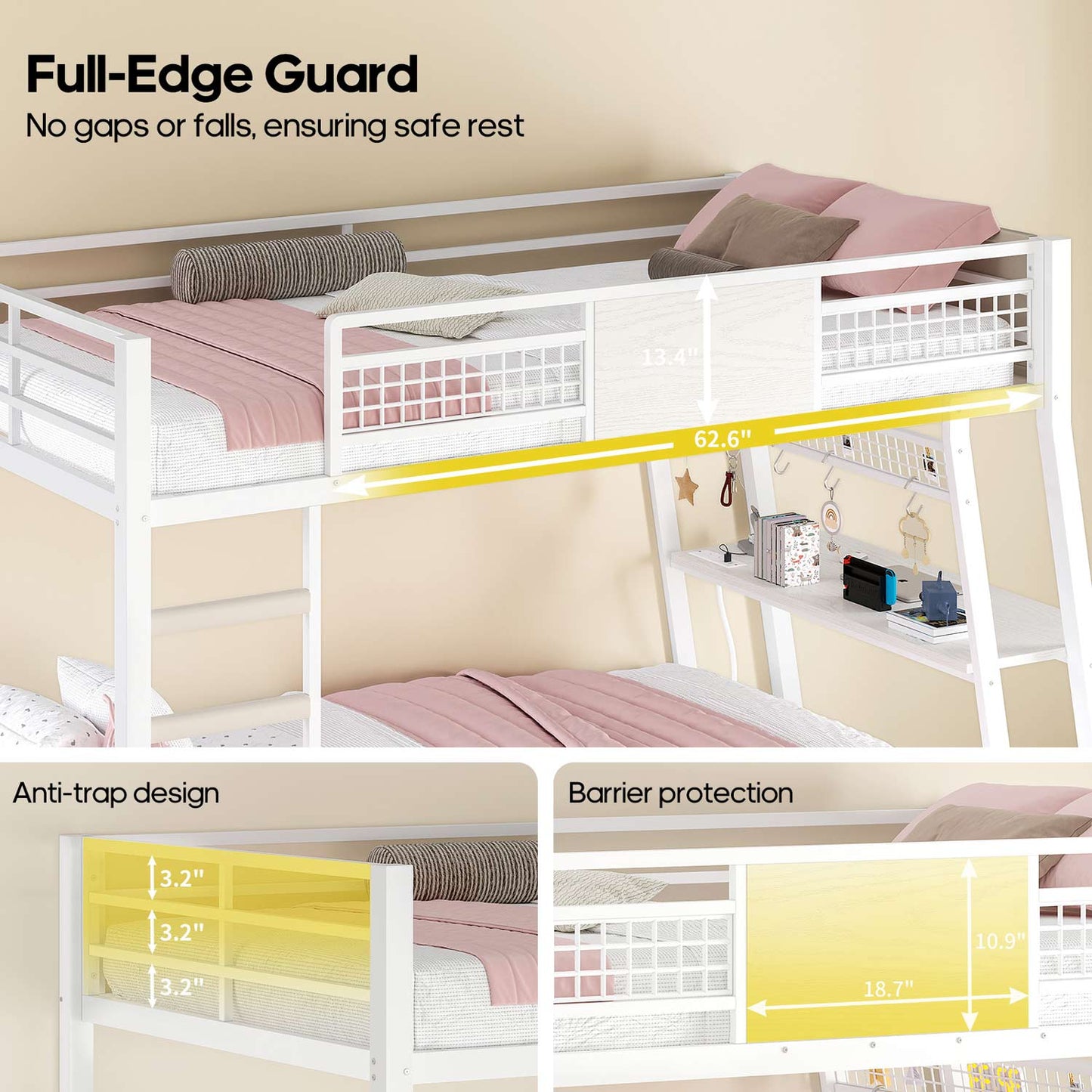 HAUOMS Bed Frame White / Twin over Twin Twin Over Twin Bunk Beds No Drawer for Small Space White