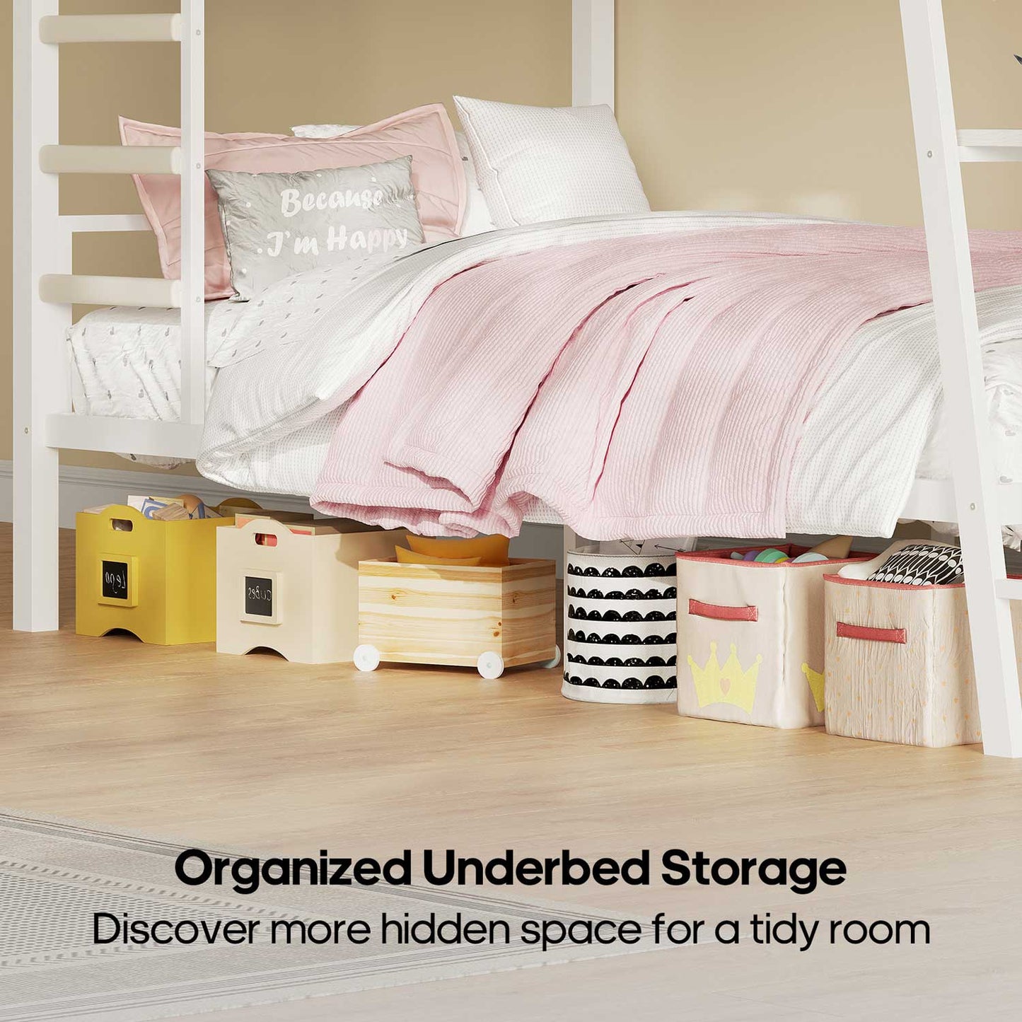 HAUOMS Bed Frame White / Twin over Twin Twin Over Twin Bunk Beds No Drawer for Small Space White