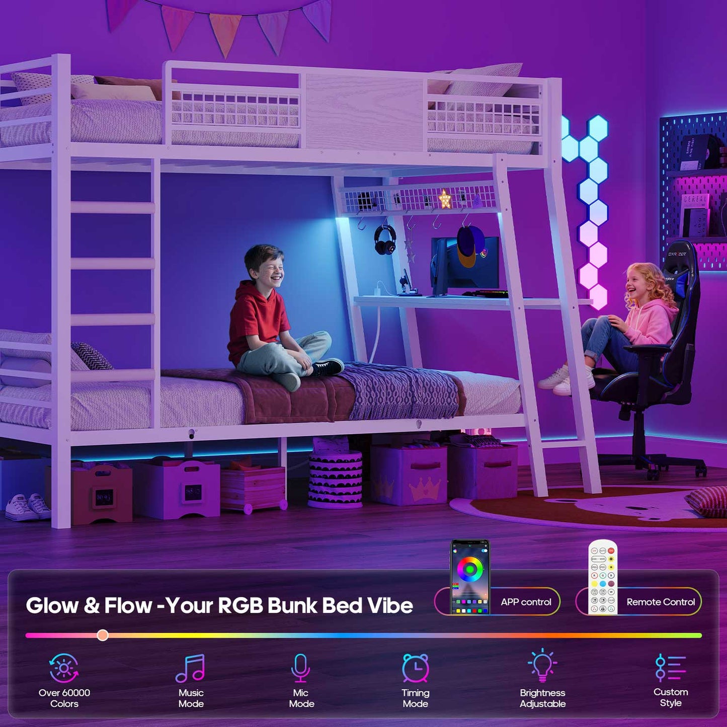 HAUOMS Bed Frame White / Twin over Twin Twin Over Twin Bunk Beds No Drawer for Small Space White