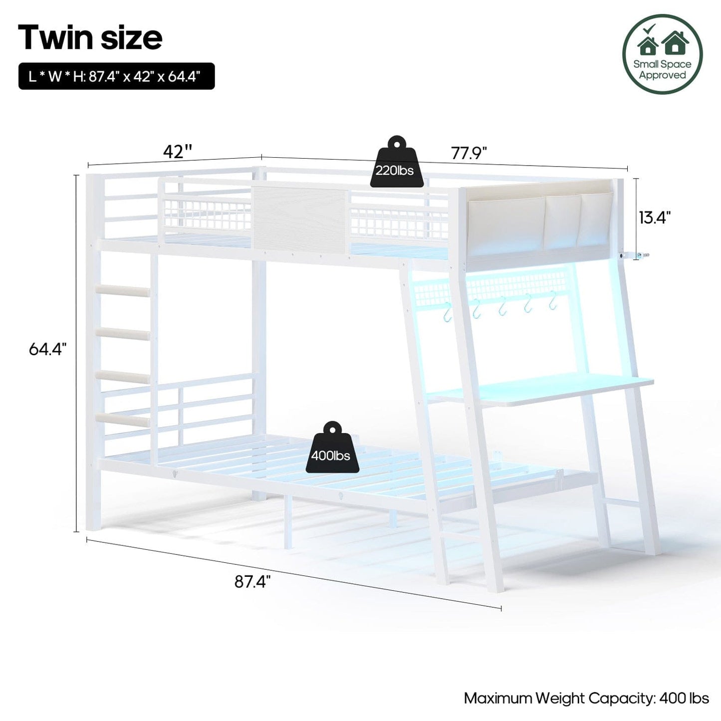 HAUOMS Bed Frame White / Twin over Twin Twin Over Twin Bunk Beds No Drawer for Small Space White