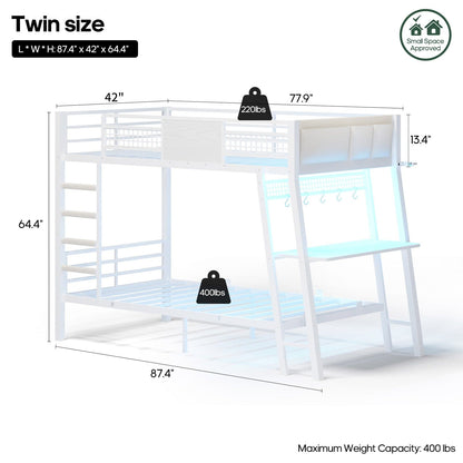 HAUOMS Bed Frame White / Twin over Twin Twin Over Twin Bunk Beds No Drawer for Small Space White