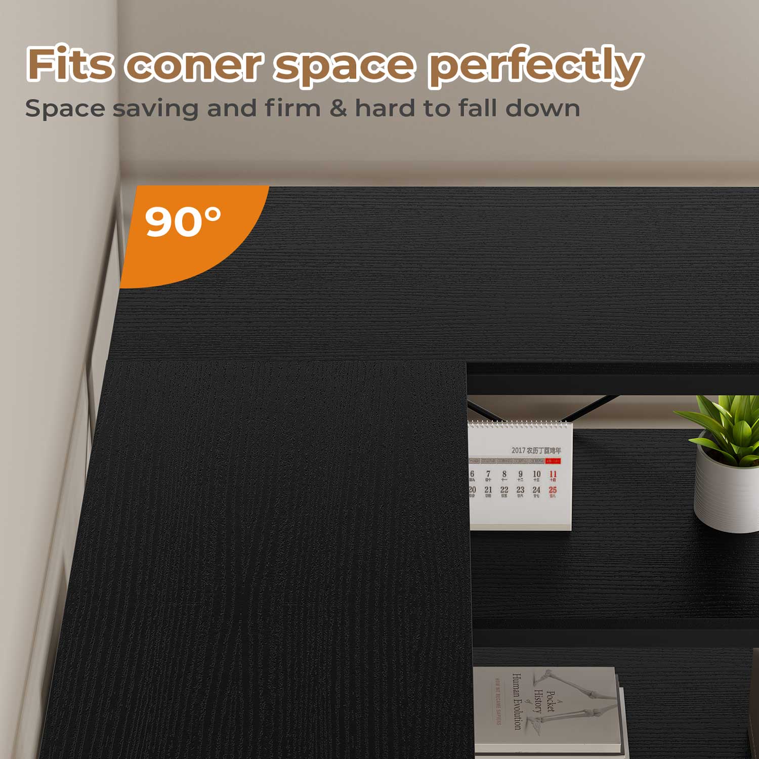 HAUOMS Corner Bookshelf Black 7-Tier Tall Convertible Book Shelf with 6 Fabric Drawers, Black