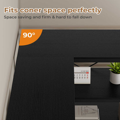 HAUOMS Corner Bookshelf Black 7-Tier Tall Convertible Book Shelf with 6 Fabric Drawers, Black