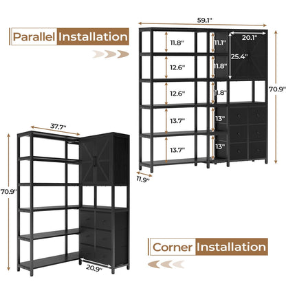 HAUOMS Corner Bookshelf Black Corner Bookcase Large L Shaped Storage Display Shelf, Black