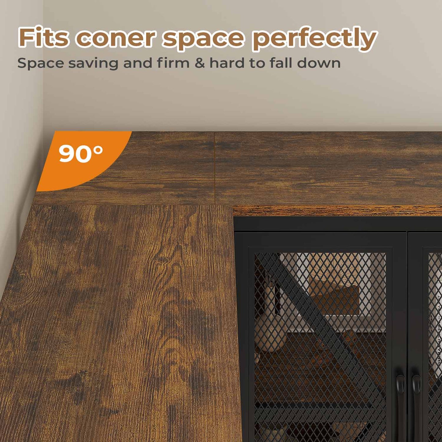 HAUOMS Corner Bookshelf Rustic Brown Corner Bookcase Large L Shaped Storage Display Shelf, Rustic Brown