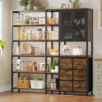 HAUOMS Corner Bookshelf Rustic Brown Corner Bookcase Large L Shaped Storage Display Shelf, Rustic Brown