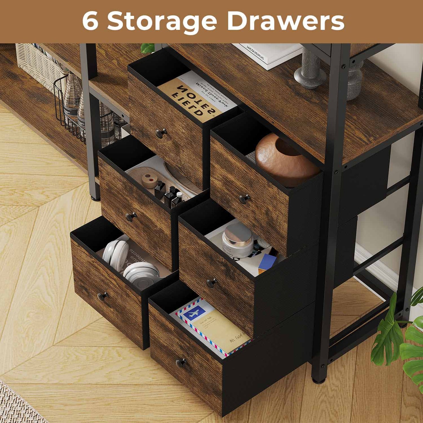 HAUOMS Corner Bookshelf Rustic Brown Corner Bookcase Large L Shaped Storage Display Shelf, Rustic Brown