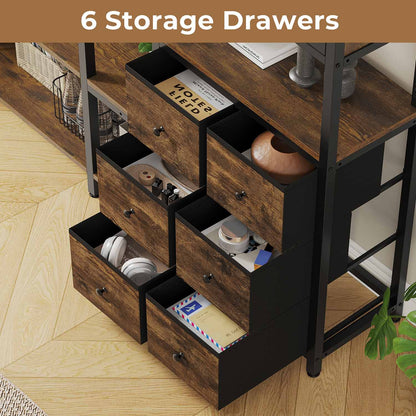 HAUOMS Corner Bookshelf Rustic Brown Corner Bookcase Large L Shaped Storage Display Shelf, Rustic Brown