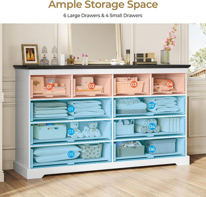 HAUOMS Dresser 10 Drawers Dresser Black & White