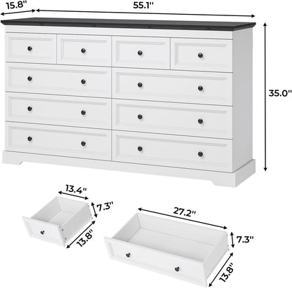 HAUOMS Dresser 10 Drawers Dresser Black & White