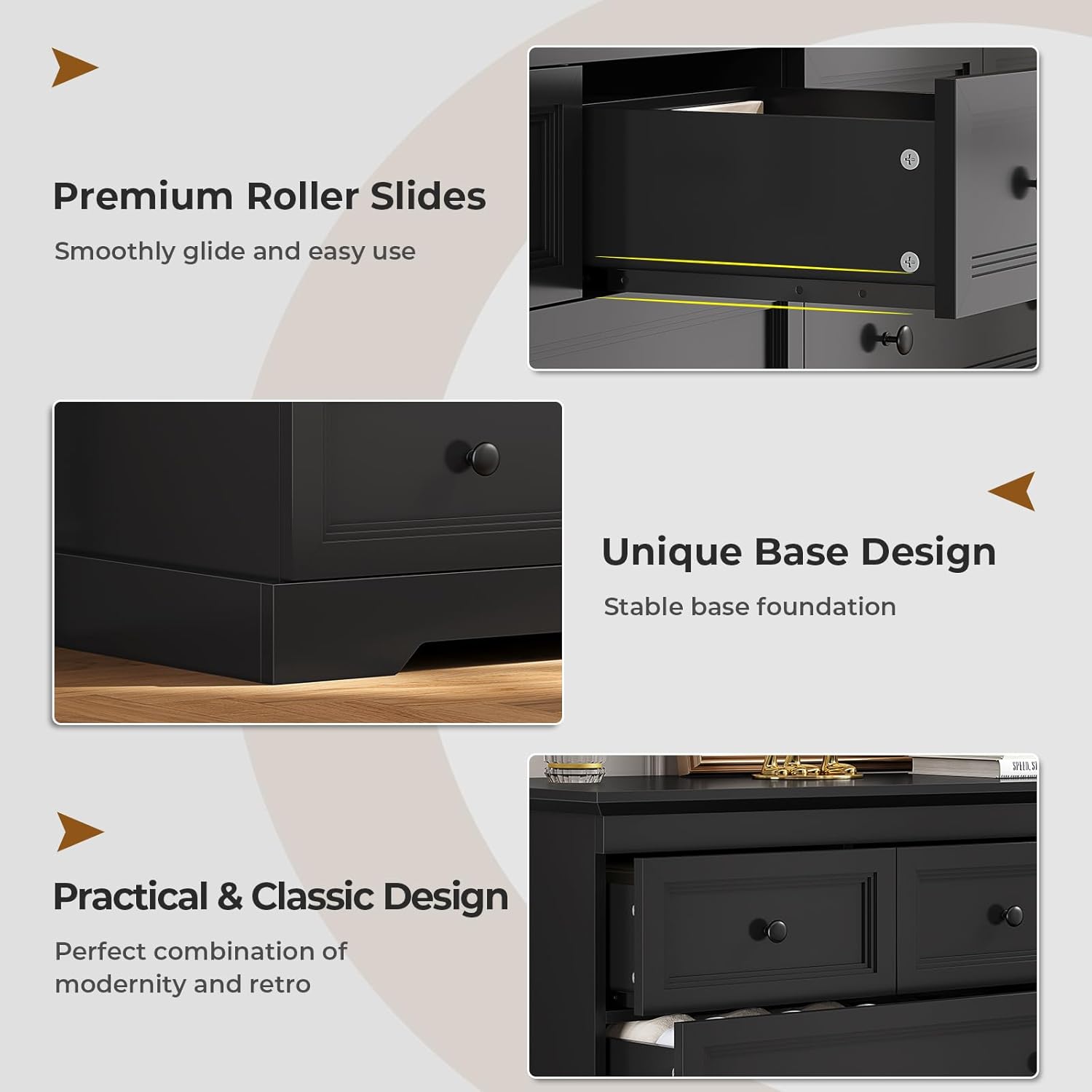 HAUOMS Dresser Black 10 Drawers Dresser Black