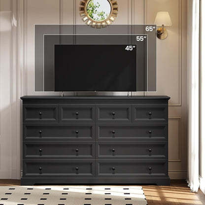 HAUOMS Dresser Black 10 Drawers Dresser Black