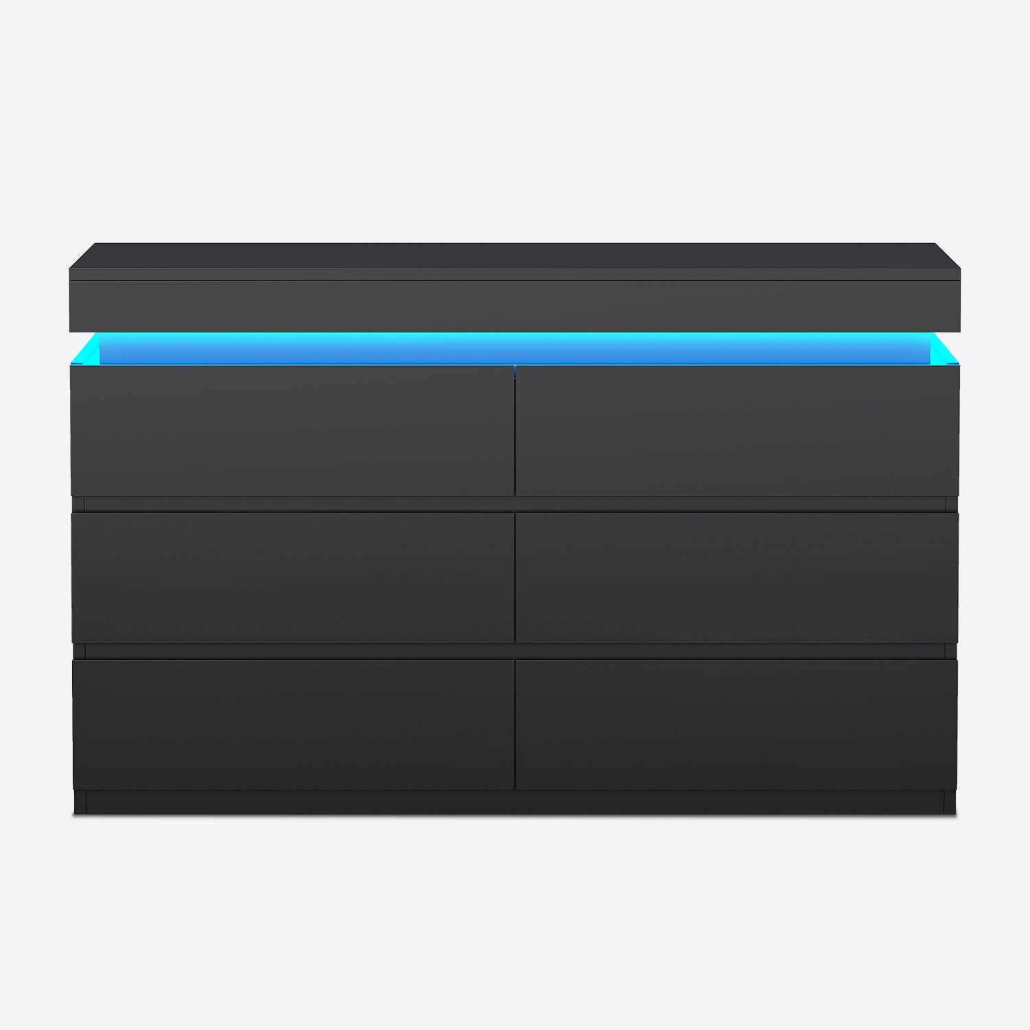 HAUOMS Dresser Black 6 Drawer Dresser with LED Light, Black