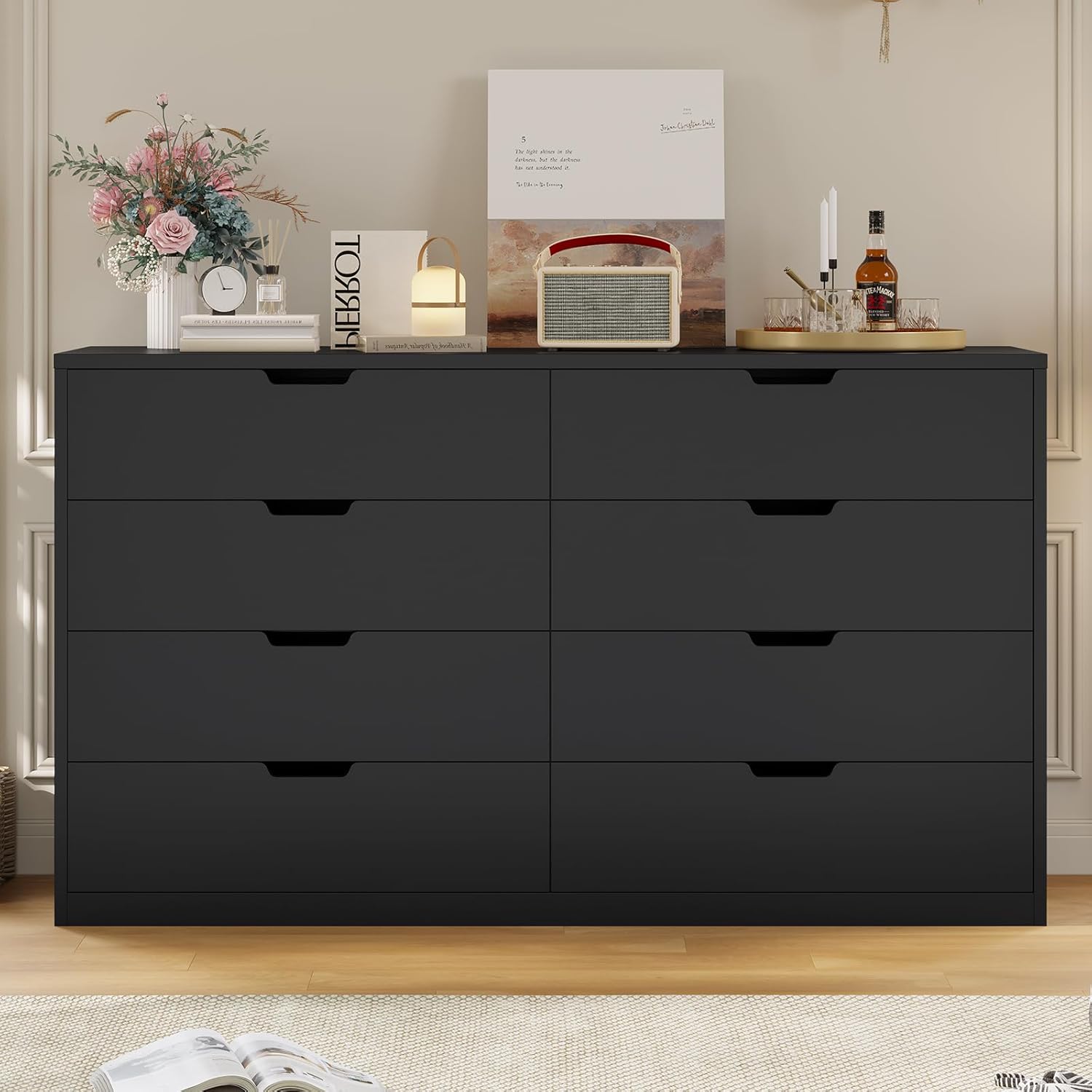 HAUOMS Dresser Black 8 Drawers Dresser Black