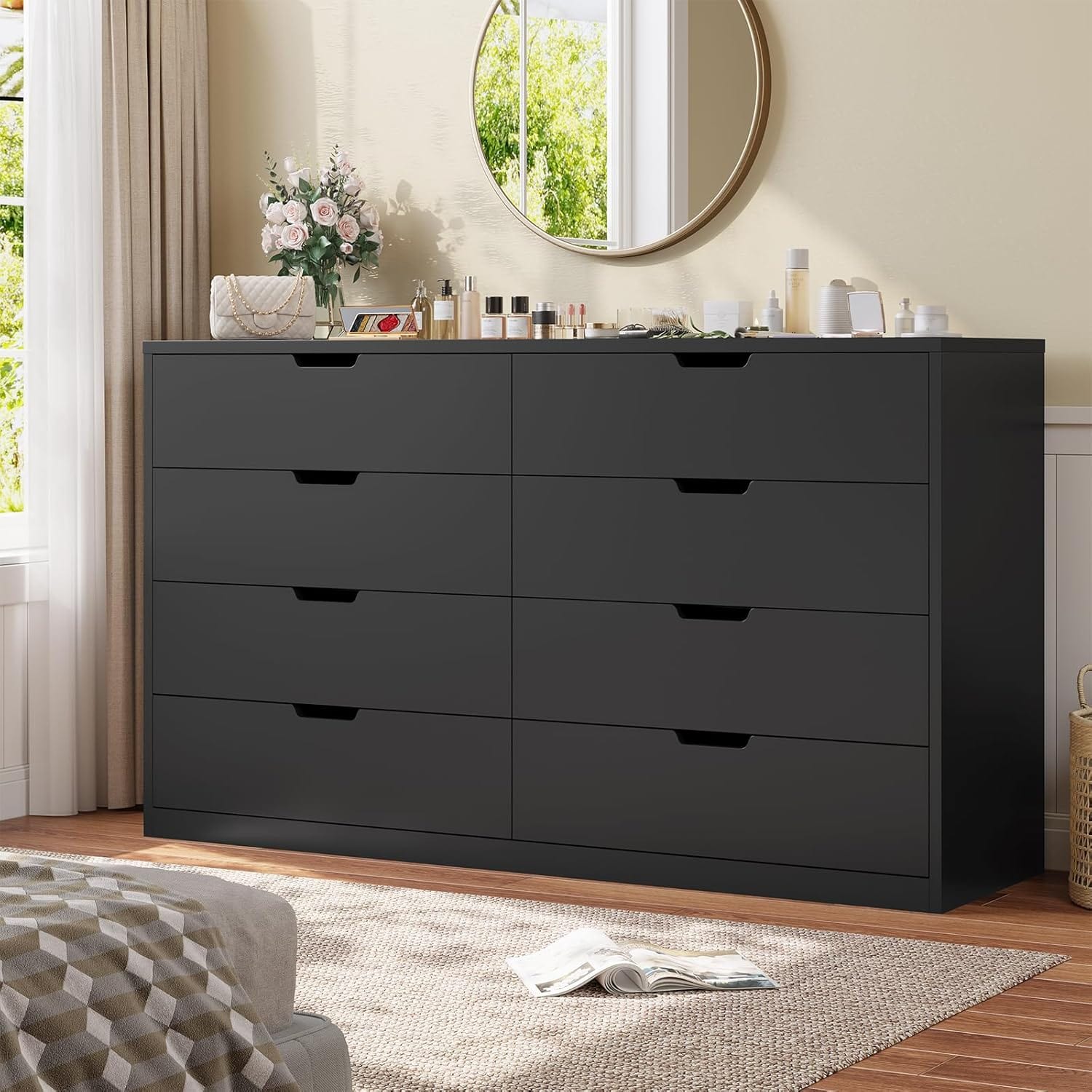 HAUOMS Dresser Black 8 Drawers Dresser Black