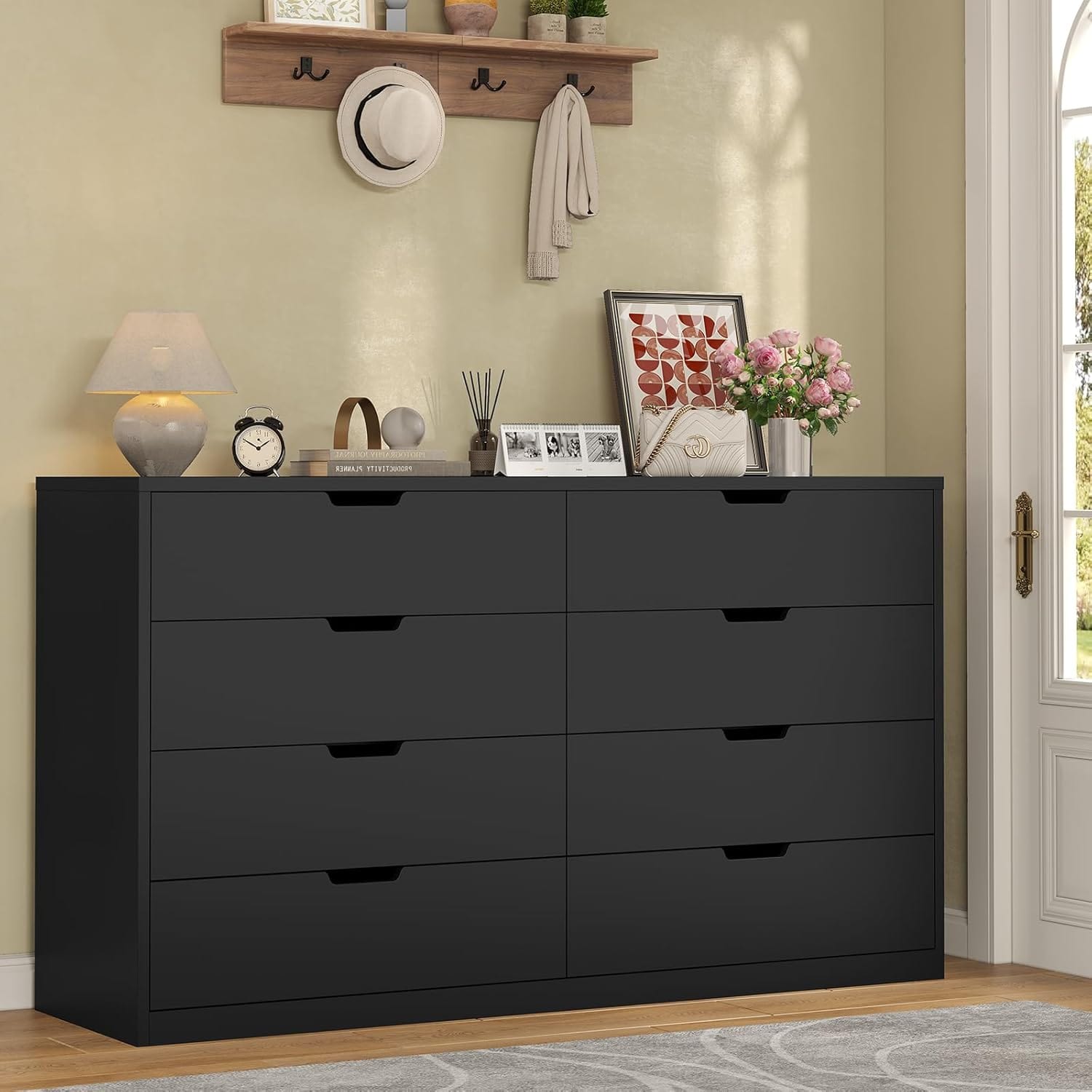 HAUOMS Dresser Black 8 Drawers Dresser Black