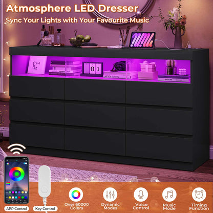 Hauoms Dresser Black / Engineered Wood / Modern LED Black Dresser