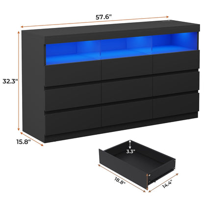 Hauoms Dresser Black / Engineered Wood / Modern LED Black Dresser