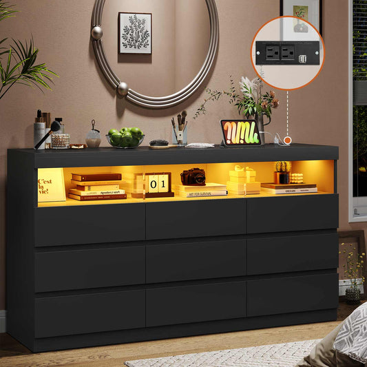 Hauoms Dresser Black / Engineered Wood / Modern LED Black Dresser