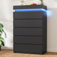 HAUOMS Dresser Black HAUOMS 44.9" Tall Dresser with 5 Drawers and LED Light Modern Chest of Drawers for Bedroom Living Room Entryway Hallway