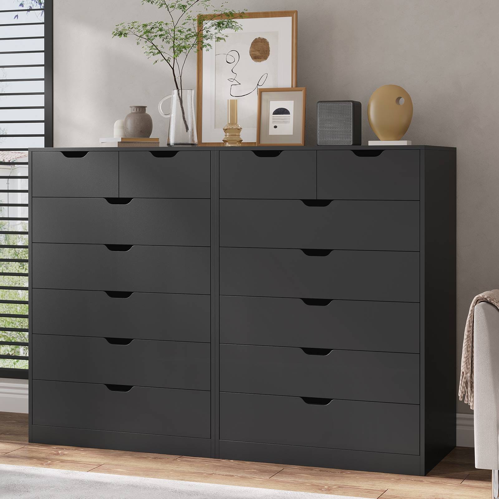 HAUOMS Dresser Black HAUOMS 51.2" Tall Dresser with 7 Drawer Modern Chest of Drawers for Bedroom Living Room