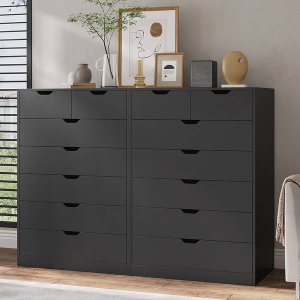 HAUOMS Dresser Black HAUOMS 51.2" Tall Dresser with 7 Drawer Modern Chest of Drawers for Bedroom Living Room