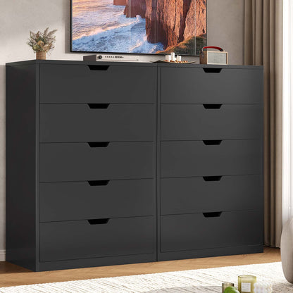HAUOMS Dresser Black Tall 5 Drawer Dresser, Black