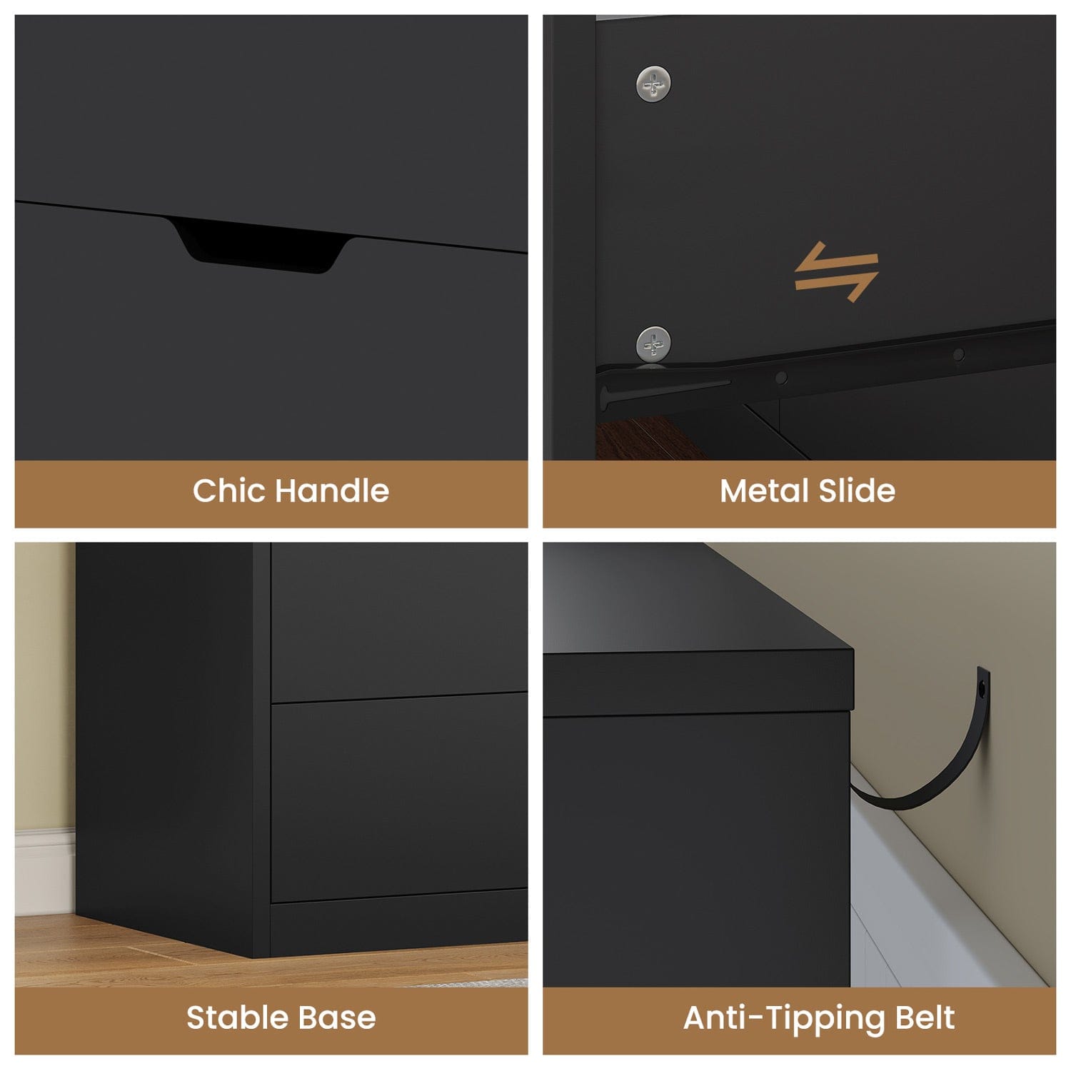 HAUOMS Dresser Black Tall 5 Drawer Dresser, Black