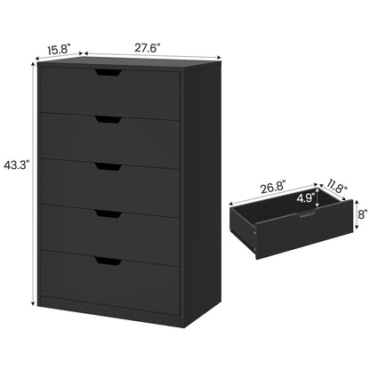 HAUOMS Dresser Black Tall 5 Drawer Dresser, Black