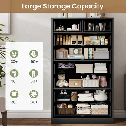 HAUOMS Dresser Black Tall 8 Drawer Black Dresser