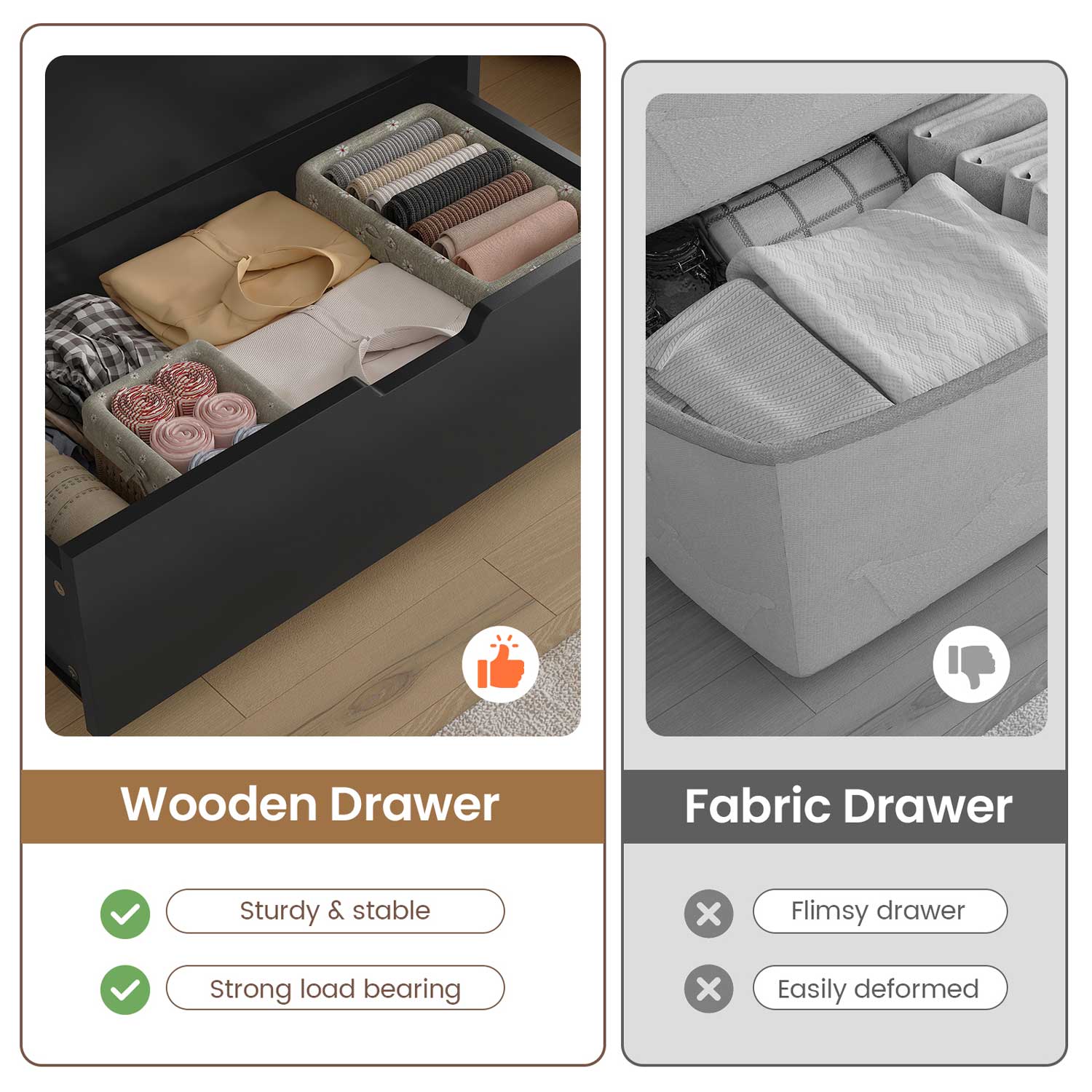 HAUOMS Dresser Black Tall 8 Drawer Black Dresser