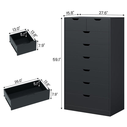 HAUOMS Dresser Black Tall 8 Drawer Black Dresser