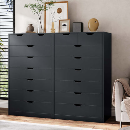 HAUOMS Dresser Black Tall 8 Drawer Black Dresser