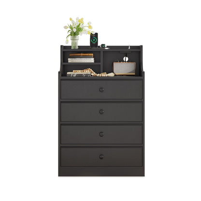 HAUOMS Dresser Black Tall Dresser with 4 Drawers Black