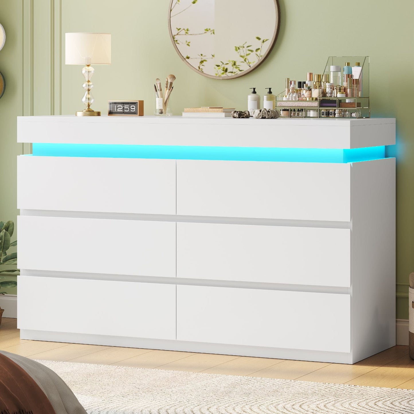 HAUOMS Dresser HAUOMS 31.5" Tall Dresser with 6 Drawer and LED Light Modern Chest Dressers of Drawers for Bedroom Living Room