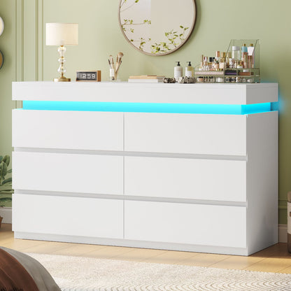 HAUOMS Dresser HAUOMS 31.5" Tall Dresser with 6 Drawer and LED Light Modern Chest Dressers of Drawers for Bedroom Living Room