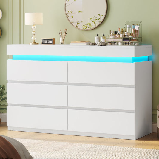 HAUOMS Dresser HAUOMS 31.5" Tall Dresser with 6 Drawer and LED Light Modern Chest Dressers of Drawers for Bedroom Living Room
