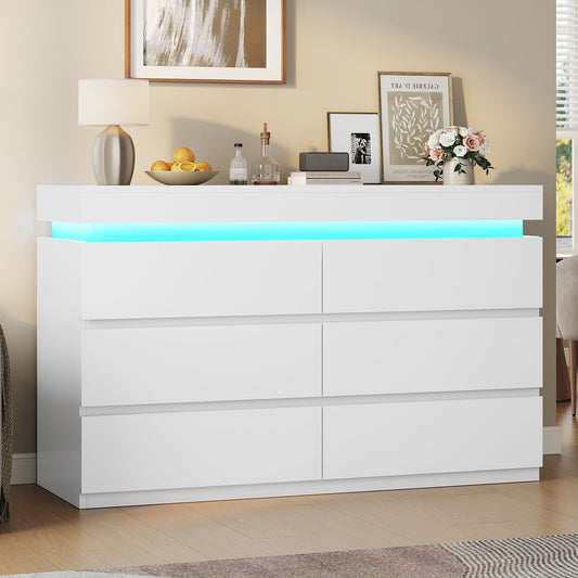 HAUOMS Dresser HAUOMS 31.5" Tall Dresser with 6 Drawer and LED Light Modern Chest Dressers of Drawers for Bedroom Living Room