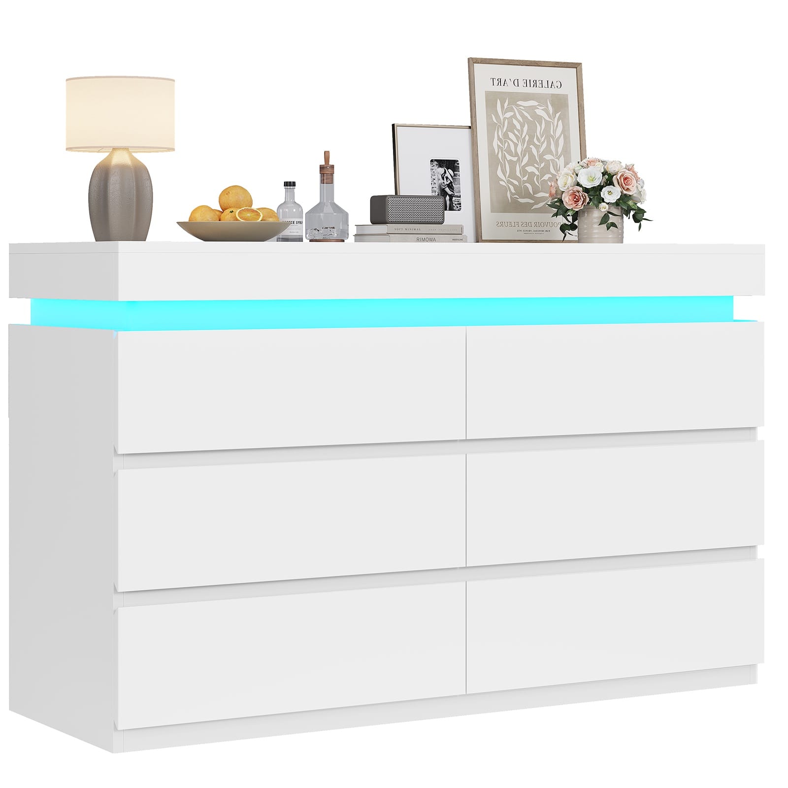 HAUOMS Dresser HAUOMS 31.5" Tall Dresser with 6 Drawer and LED Light Modern Chest Dressers of Drawers for Bedroom Living Room