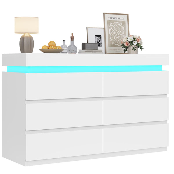 HAUOMS Dresser HAUOMS 31.5" Tall Dresser with 6 Drawer and LED Light Modern Chest Dressers of Drawers for Bedroom Living Room