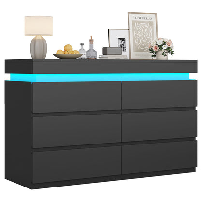 HAUOMS Dresser HAUOMS 31.5" Tall Dresser with 6 Drawer and LED Light Modern Chest Dressers of Drawers for Bedroom Living Room