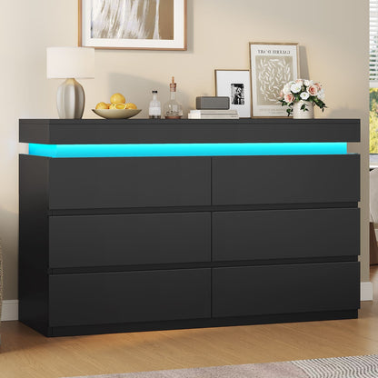 HAUOMS Dresser HAUOMS 31.5" Tall Dresser with 6 Drawer and LED Light Modern Chest Dressers of Drawers for Bedroom Living Room