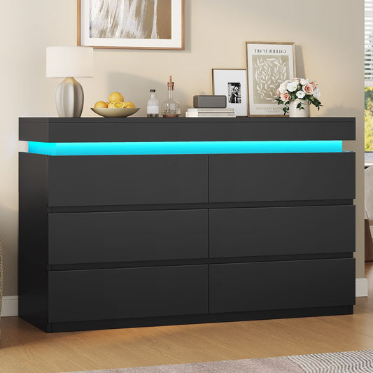 HAUOMS Dresser HAUOMS 31.5" Tall Dresser with 6 Drawer and LED Light Modern Chest Dressers of Drawers for Bedroom Living Room